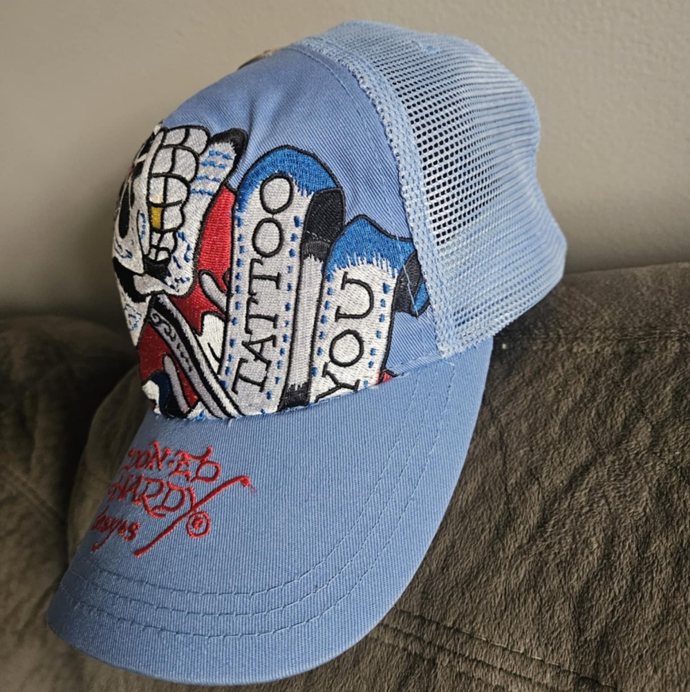 Ed Hardy Skull Tattoo You Blue Baseball Cap - Picture 5 of 7